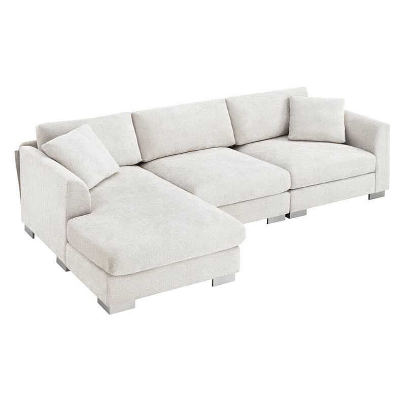 96" Chenille L-Shaped Sectional Sofa with Oversized Chaise, 4-Seater Cloud Couch and Includes 2 Pillows