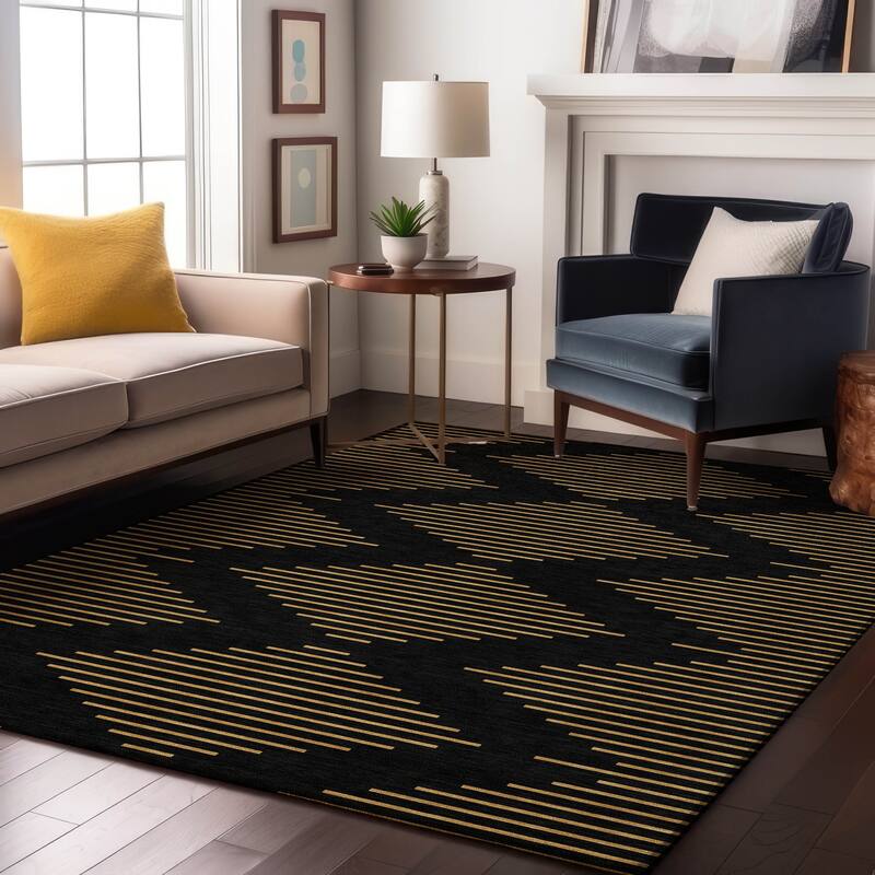 Premium Washable Super Soft Global Stripes Mayfield Rug - Black - 5' x 7'6"