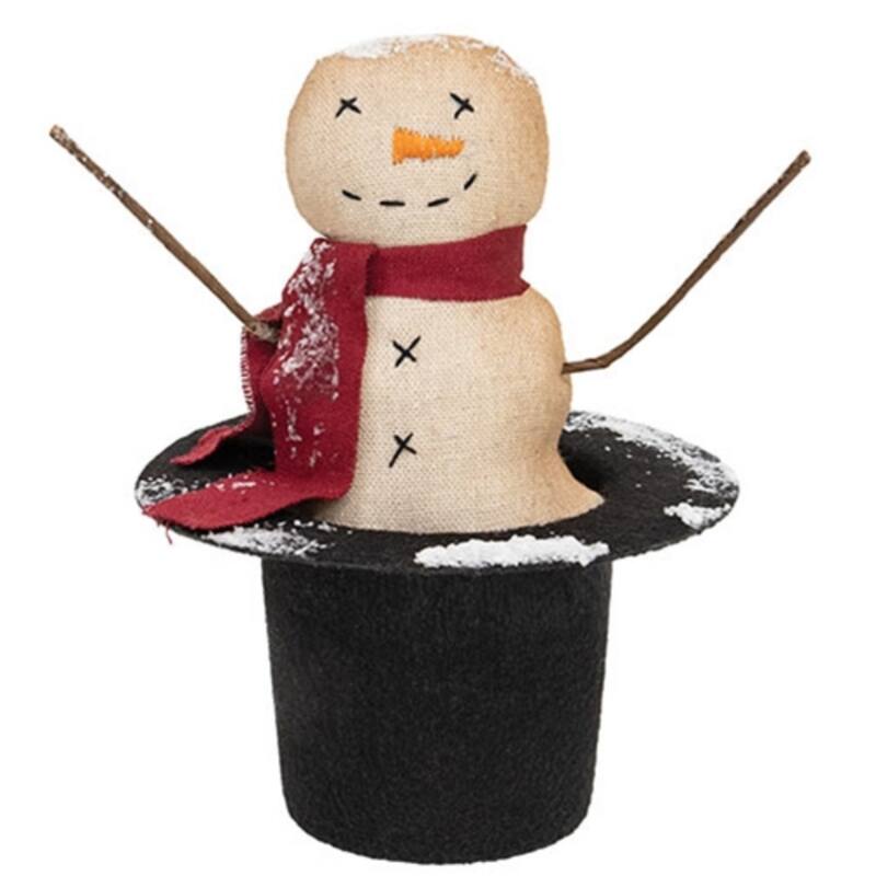 Stuffed Snowman in Top Hat with Red Scarf Winter Table Decor - 6” x 6” x 8” - Beige-Black-Red