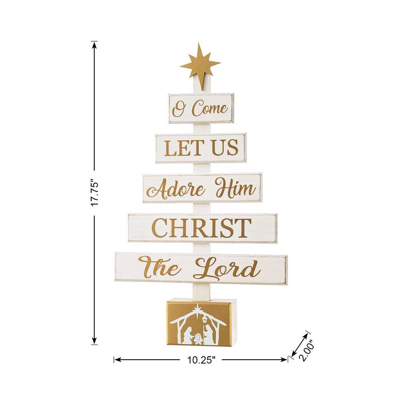 Glitzhome Christmas Tree Shaped Wooden Nativity Sign Table Decor for Holiday Party