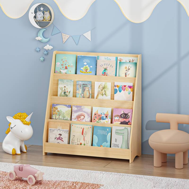4-Tier Kids Bookshelf, Toddler Book Display Shelves, Helps Keep Bedrooms, Playrooms, and Classrooms Organized