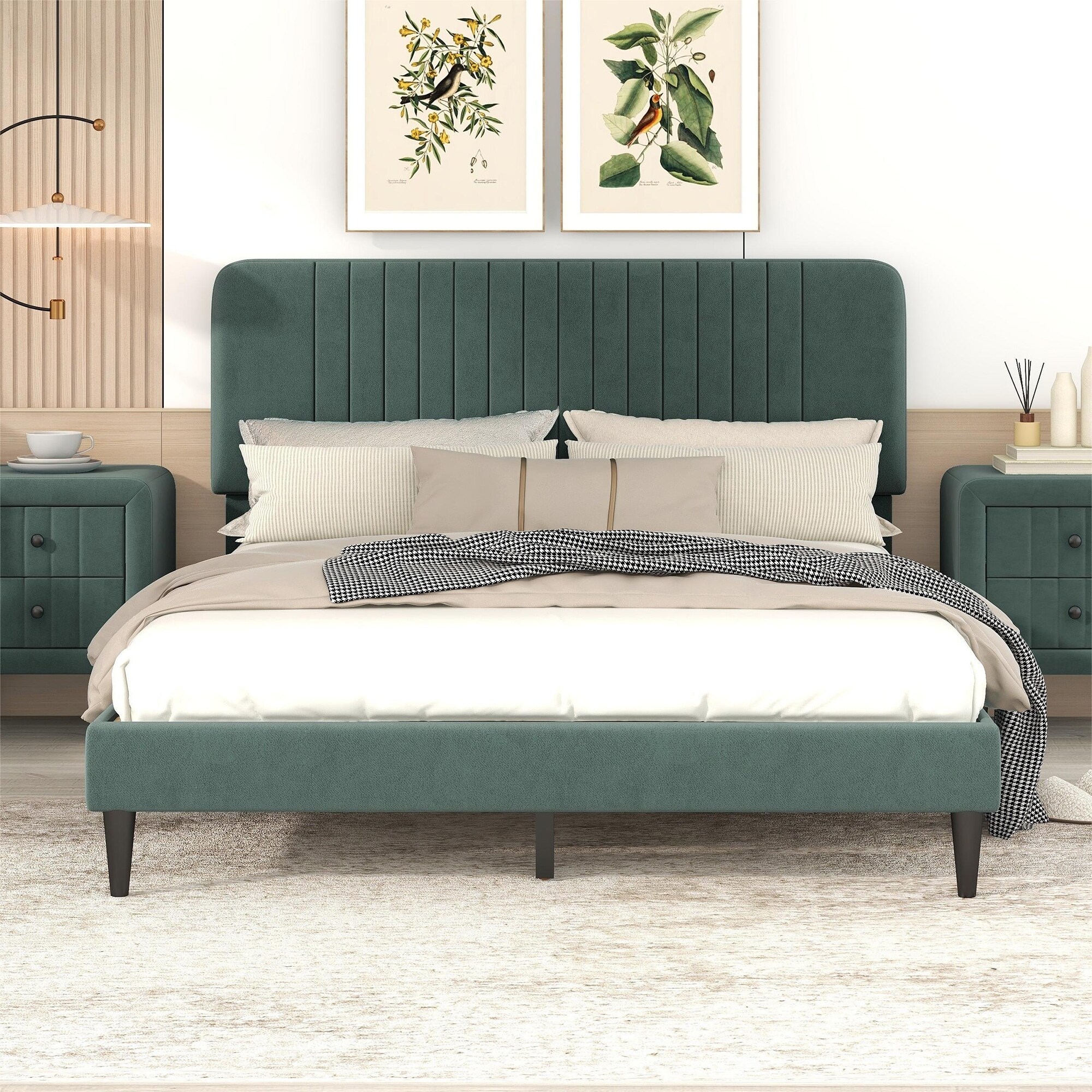 Green tufted headboard queen cheap