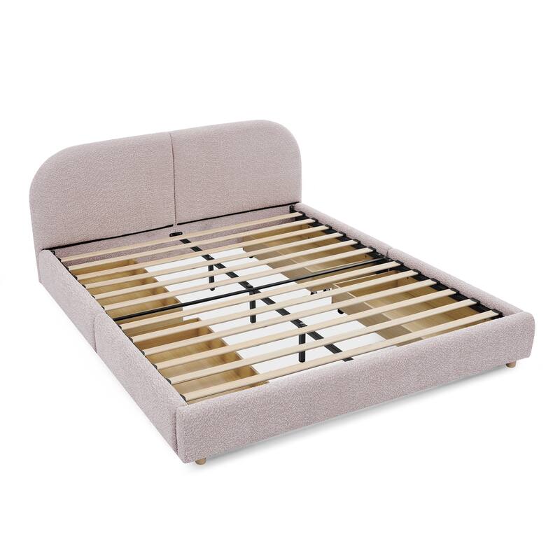 Stylish Curve-shaped Upholstered Platform Bed Frame Modern Minimalist Low Profile Bed with Curved Headboard Optional Storage Bed