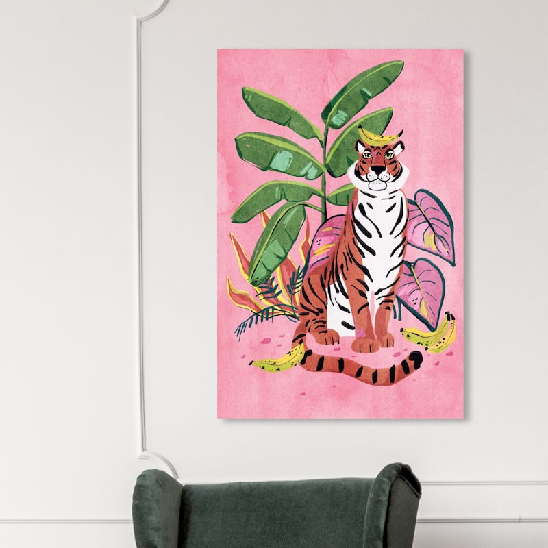 Wynwood Studio Canvas Animals Banana Stripes Pink and Glam Wall Art Canvas Print - 45 x 30