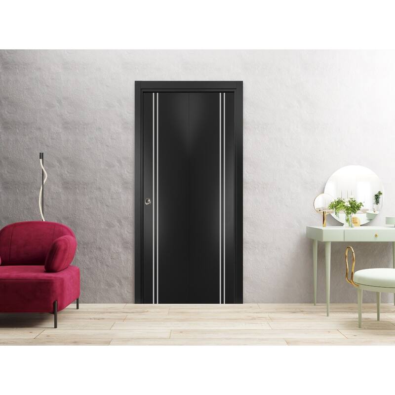 Bi-fold Doors 36 x 80 Planum 0310 Matte Black with Sturdy Tracks