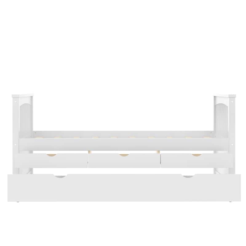 Wooden Storage Daybed, Twin Size Platform Bed with Trundle and Drawers