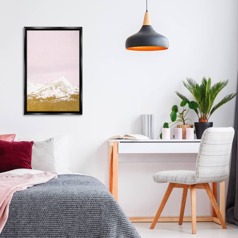 Stupell Snowy Mountain on Pink Framed Floater Canvas Wall Art Design By Gemma Bardot