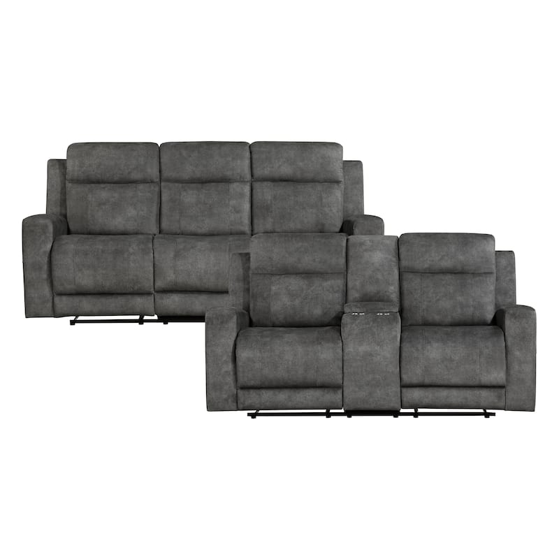 Liriope 2-Piece Microfiber Manual Reclining Sofa Set - Brownish Gray