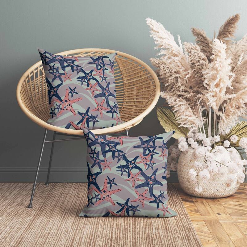 Starfish Sway Faux Suede Reversible Throw Pillow Blue and Green