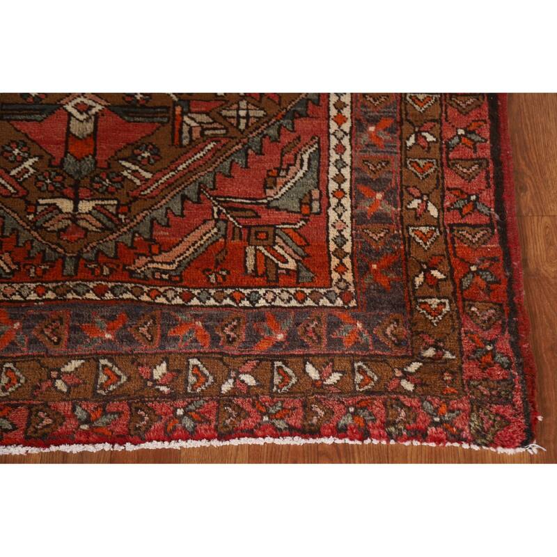 Heriz Persian Vintage Runner Rug Hand-knotted Red Wool Carpet - 3'11"x 11'10"