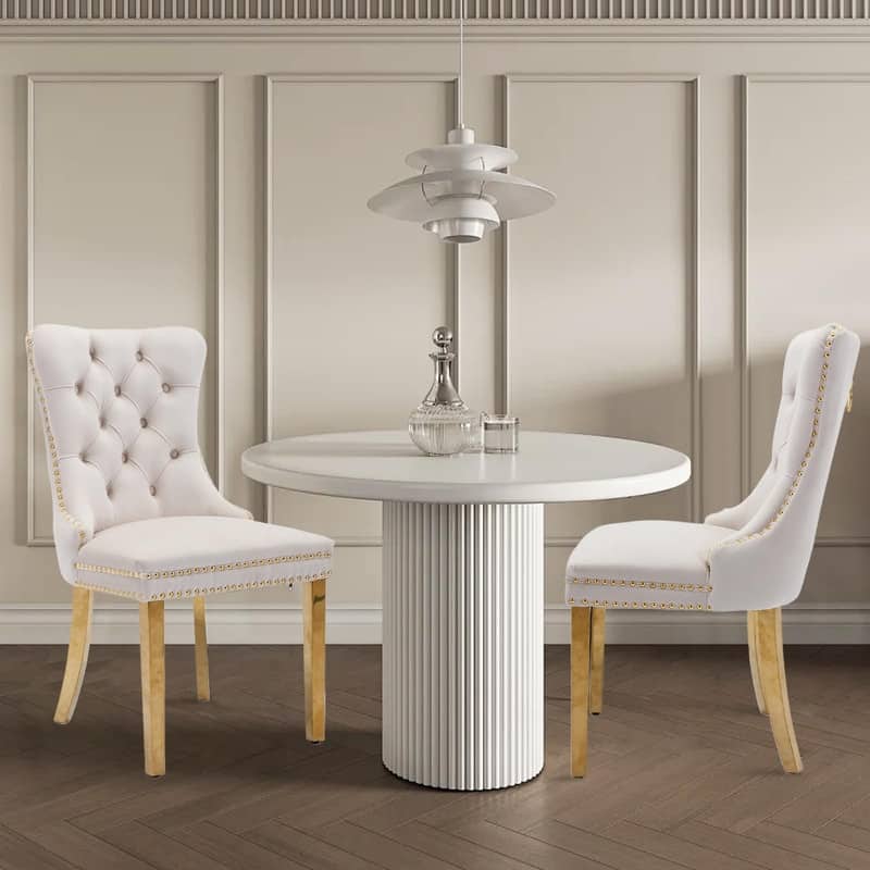 Tufted Naliheads Solid Wood Upholstered Dining Chairs (Set of 2) - Beige GoldLegs
