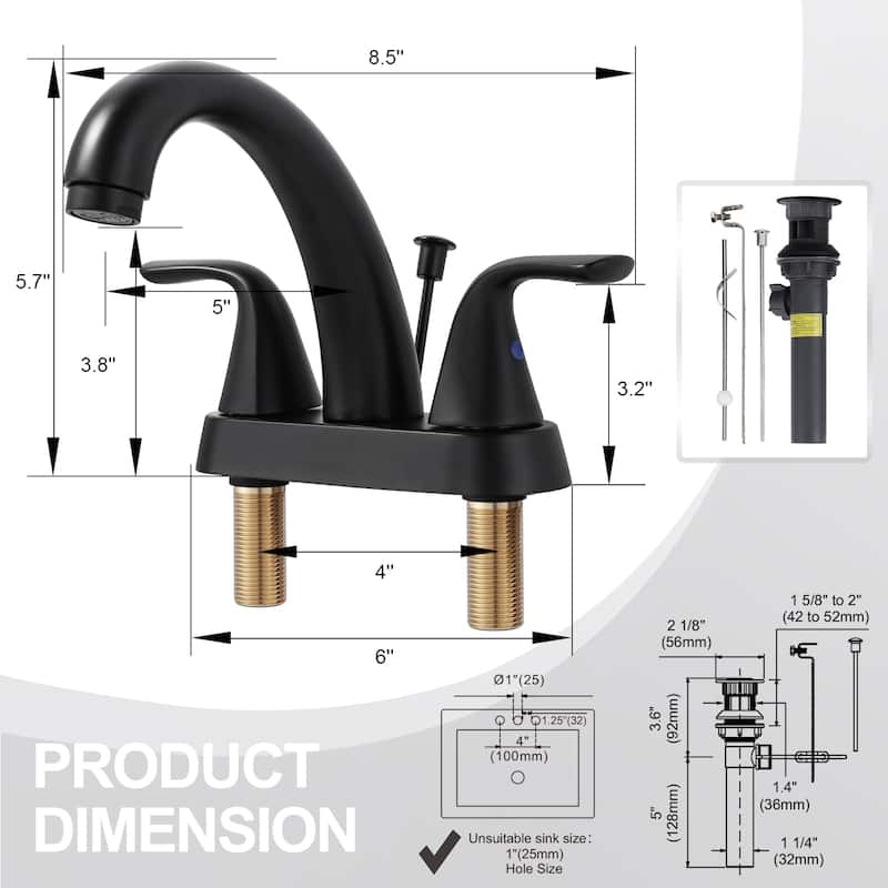 WOWOW 4 in. Centerset Double Handle High Arc Bathroom Sink Faucet