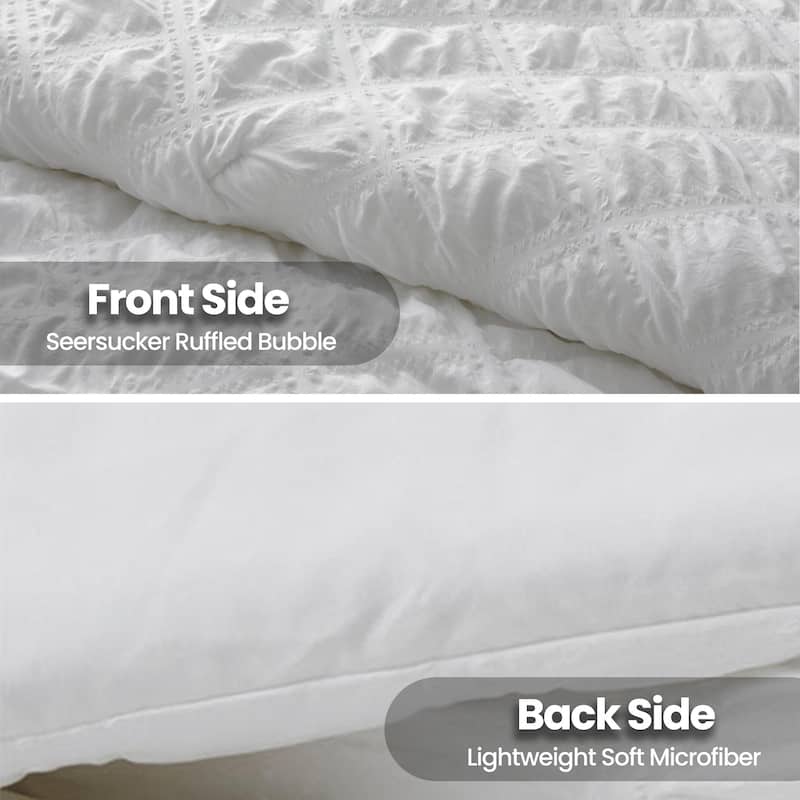 3-Piece Seersucker Bubble Ruffled Chic Comforter Set