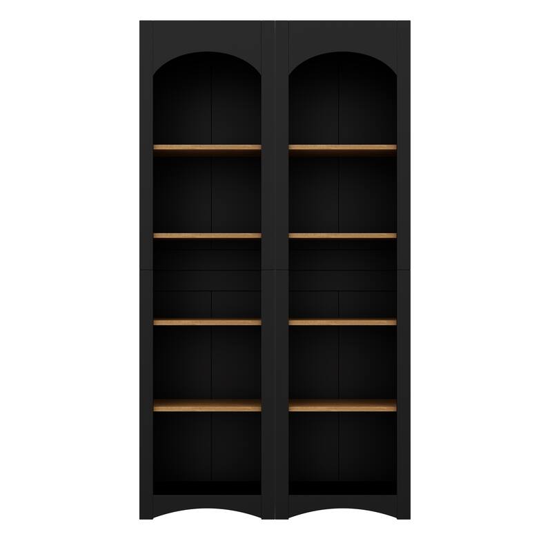 Free Standing 5 Tier Bookshelves Set of 2, Farmhouse Two-Tone Storage Cabinet - 39.3" W × 12.4" D × 72" H