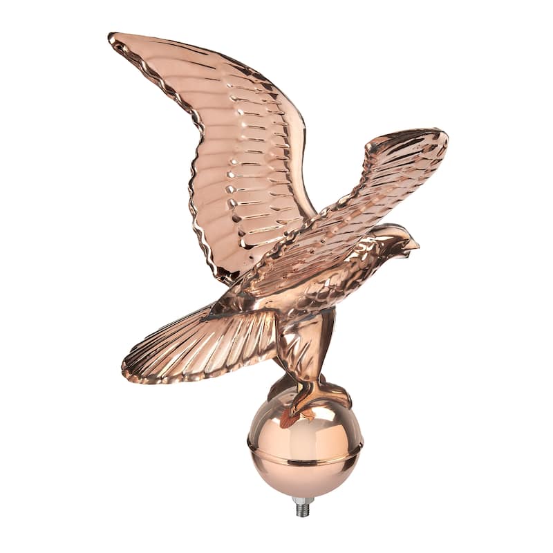 Pure Copper Eagle with Ball Flagpole Topper, 11" Wingspan