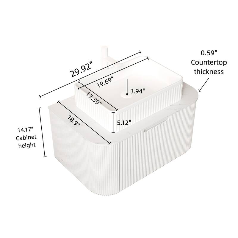 Wall Mounted Bathroom Vanity with White Rectangular Ceramic Basin