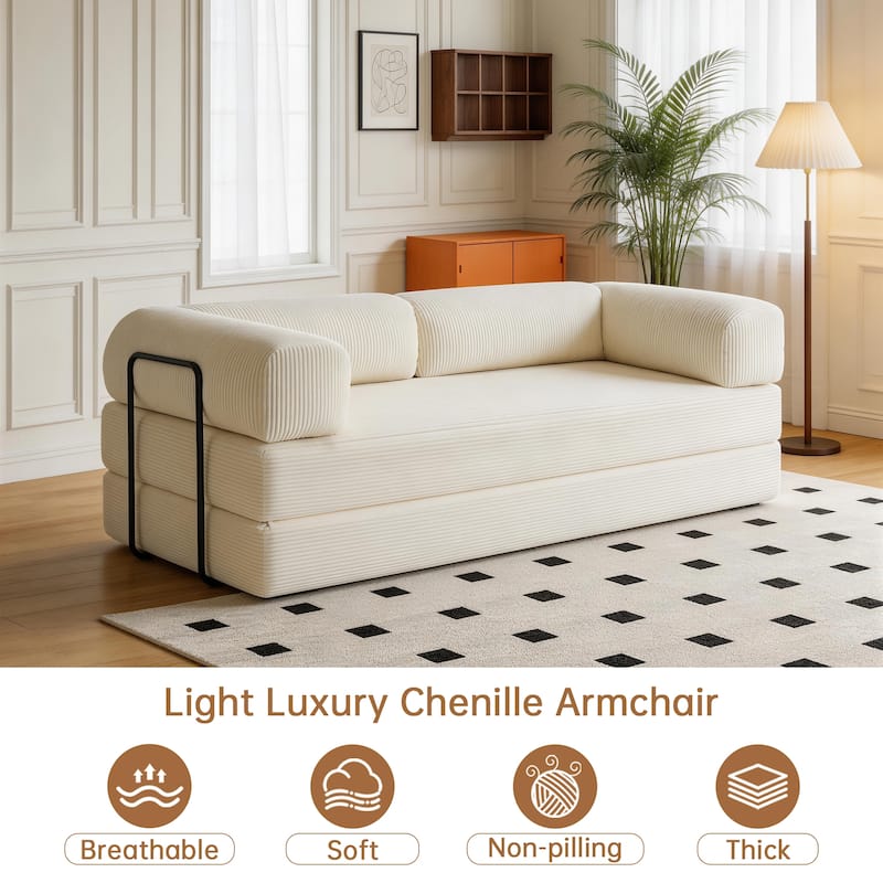 Set of 2 Corduroy Fully Compressed Convertible Sleeper Sofa with Metal Frame