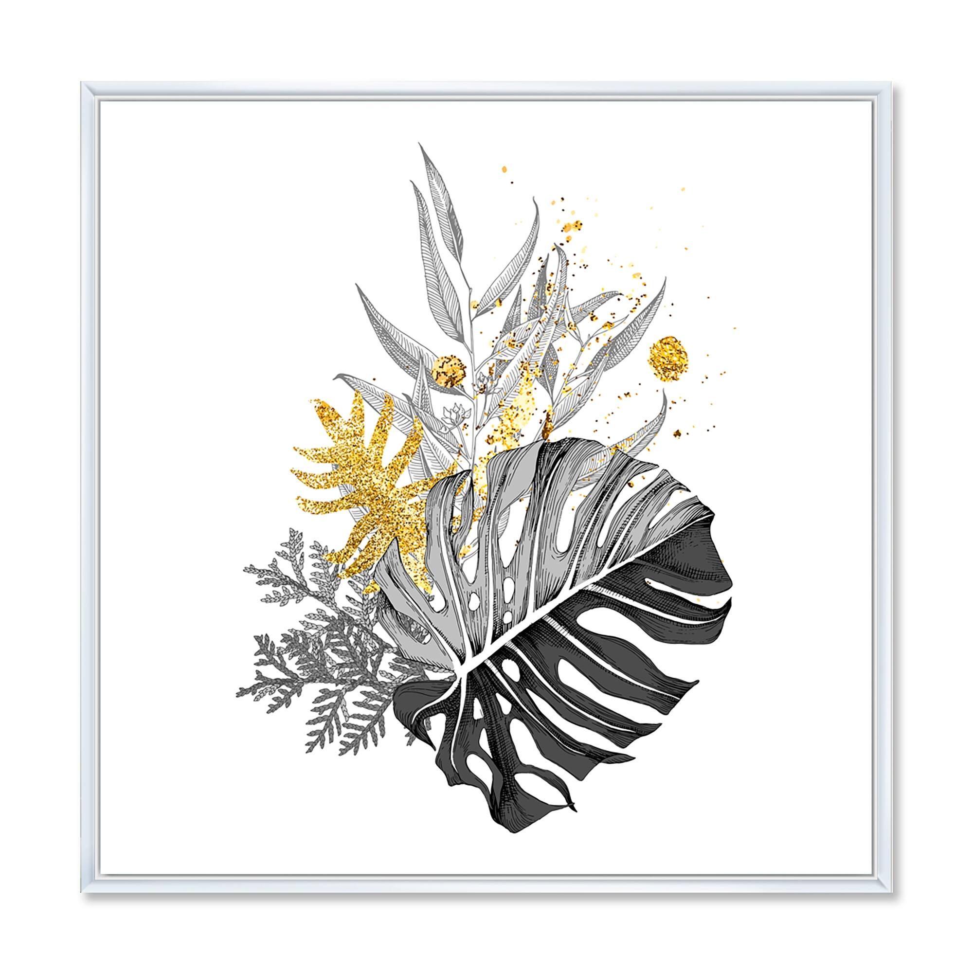 Designart "Bouquet With Monochrome & Golden Tropical Leaves" Tropical