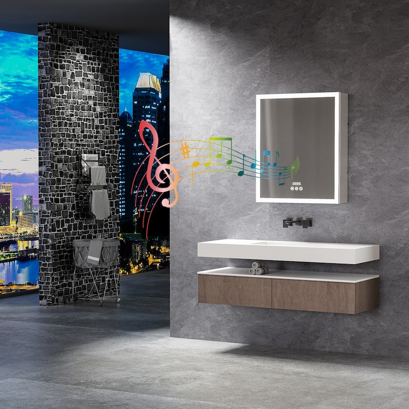 Mildewproof Aluminum Frame Bathroom Mirror Medicine Cabinet with Socket, Bluetooth Player