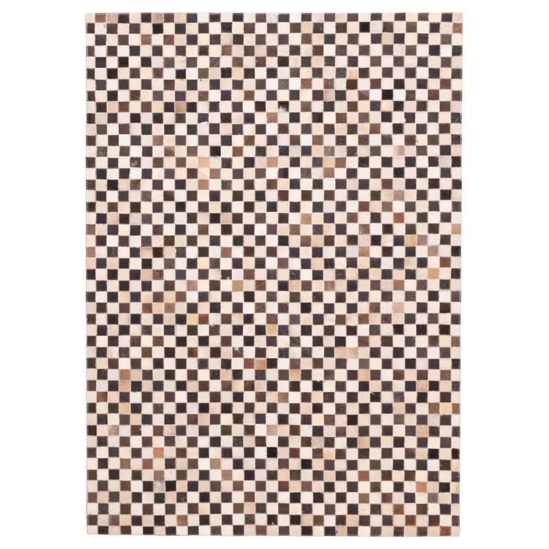ECARPETGALLERY Handmade Cowhide Patchwork Dark Brown Leather Rug - 4'1 x 6'0
