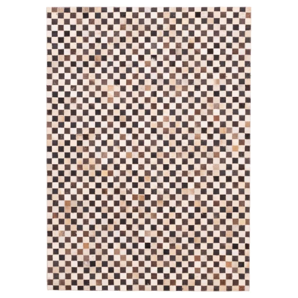 ECARPETGALLERY Handmade Cowhide Patchwork Dark Brown Leather Rug - 4'1 x 6'0