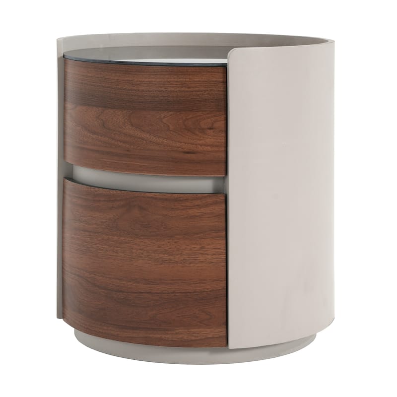Italian Retro MDF Round Side Table with Double Storage – Gray Brown Finish