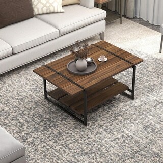 Wood Coffee Table with 2 Tier Storage Shelf - Bed Bath & Beyond - 40401489