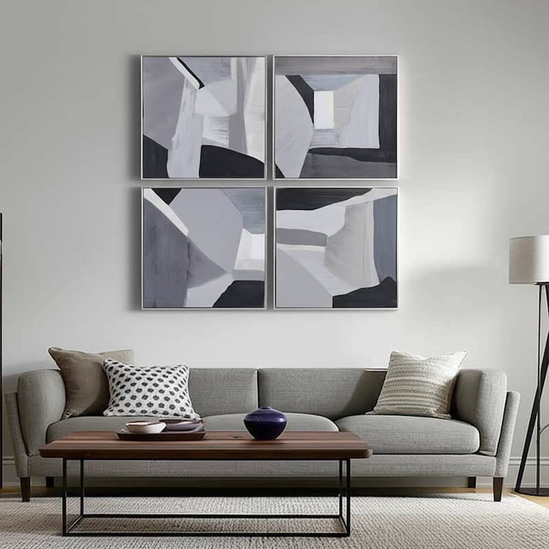 Canvas Wood Frame Wall Art Abstract Texture (Set of 4) - 20" Black