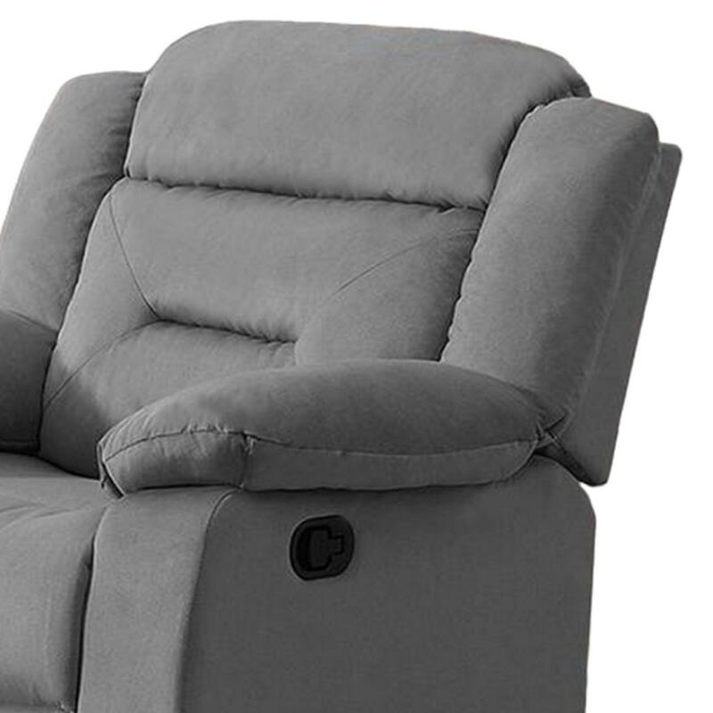 Niko Manual Recliner Chair, Soft Tufted Light Gray Velvet, Solid Wood