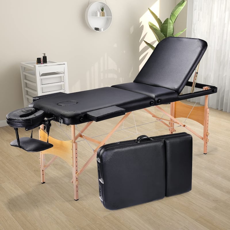 Massage Table 84 Inches Long Portable with Carry Case Table - Black+3 Folding