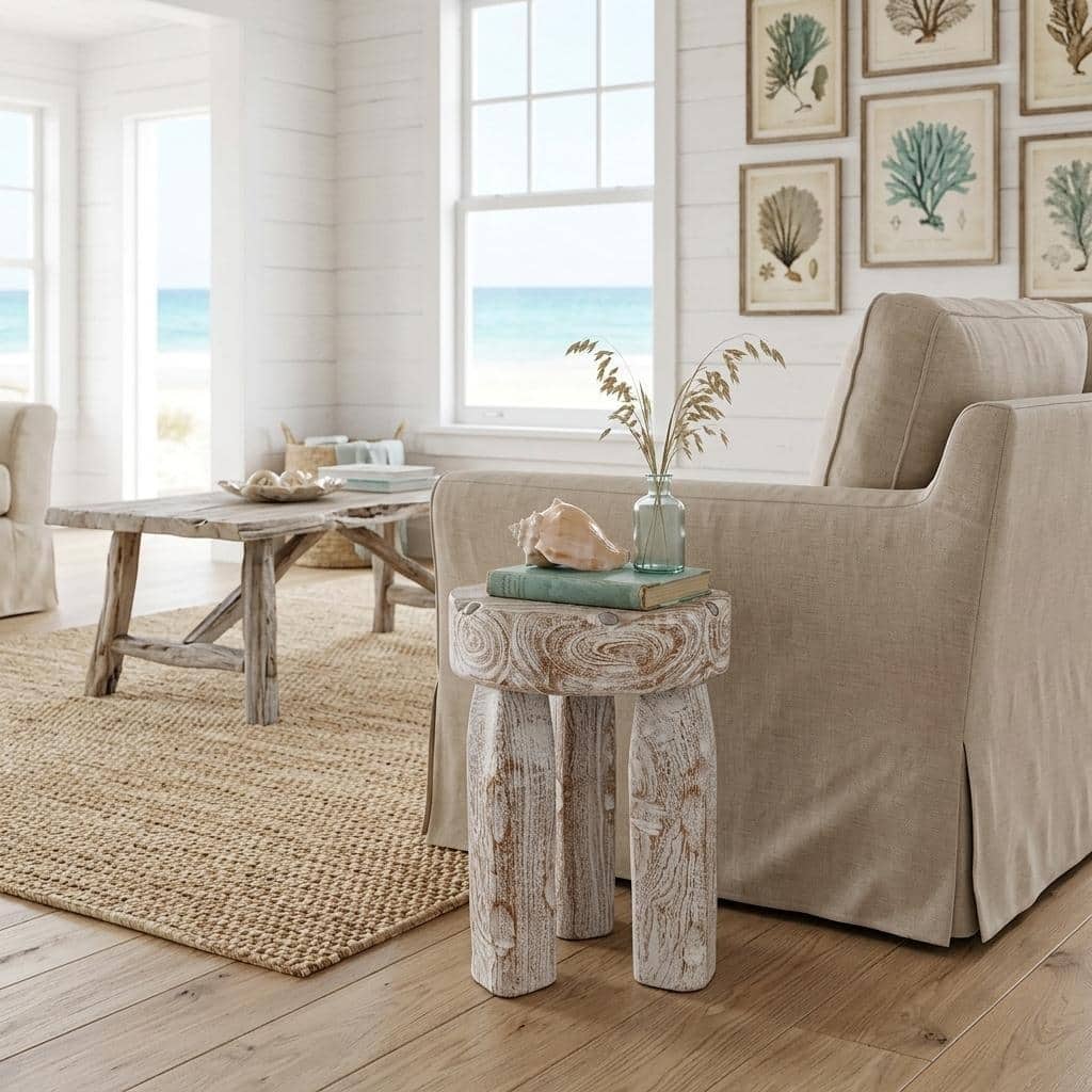 HomeRoots 19" White Distressed Solid Wood Round End Table - 13.00 in. x 19.00 in. x 13.00 in.