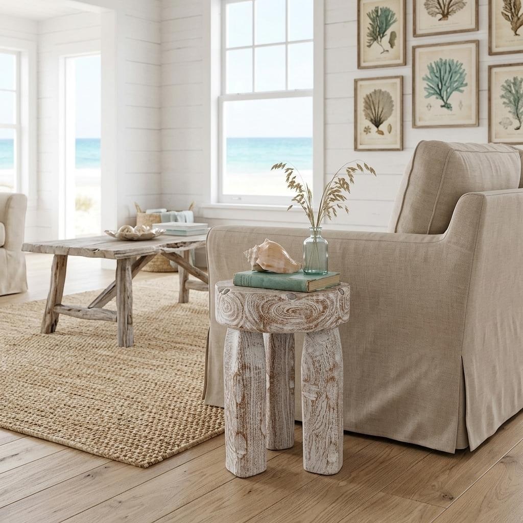 HomeRoots 19" White Distressed Solid Wood Round End Table - 13.00 in. x 19.00 in. x 13.00 in.