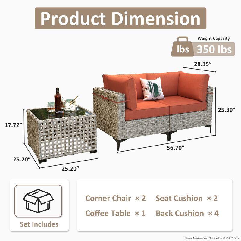 OVIOS 3 Pieces Outdoor Wicker Furniture Set With Solar-Powered Coffee Table