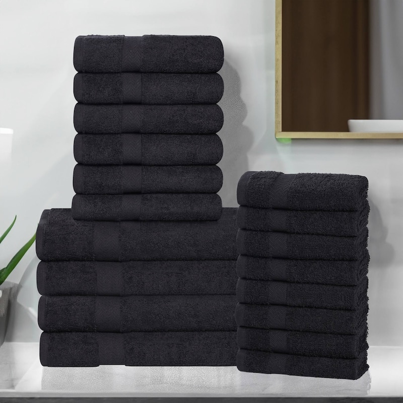 Superior Franklin Cotton Lightweight 18-Piece Assorted Towel Set - Black