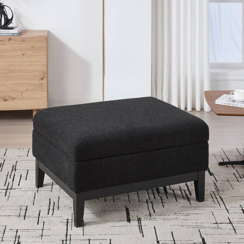 33.86"W Upholstered Wood Base Storage Ottoman with Reversible Lid