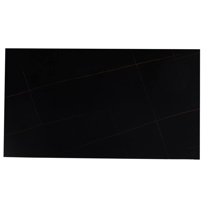 Zayle Rectangular Dining Table with Glass/Sintered Stone Tabletop in Steel