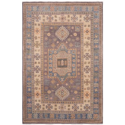 Southwestern Kazak Samara Silver/Light Blue Wool Rug - 3'10'' x 5'10''