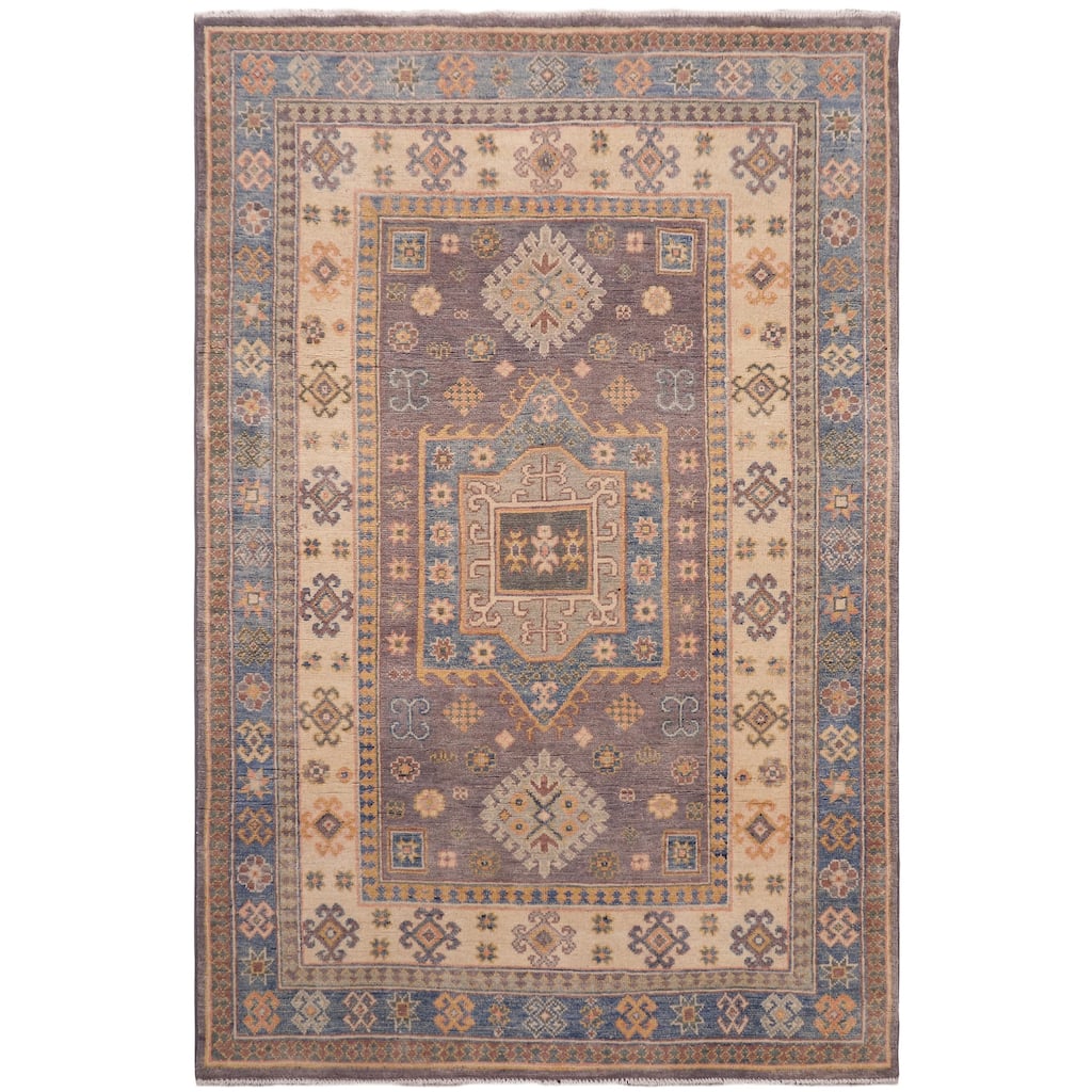 Southwestern Kazak Samara Silver/Light Blue Wool Rug - 3'10'' x 5'10''