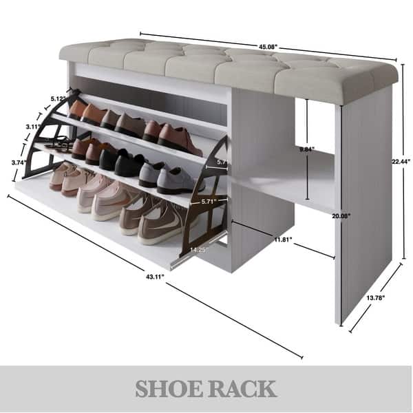 dimension image slide 1 of 3, CraftPorch Multifunctional Flip-Drawer Storage Shoes Bench