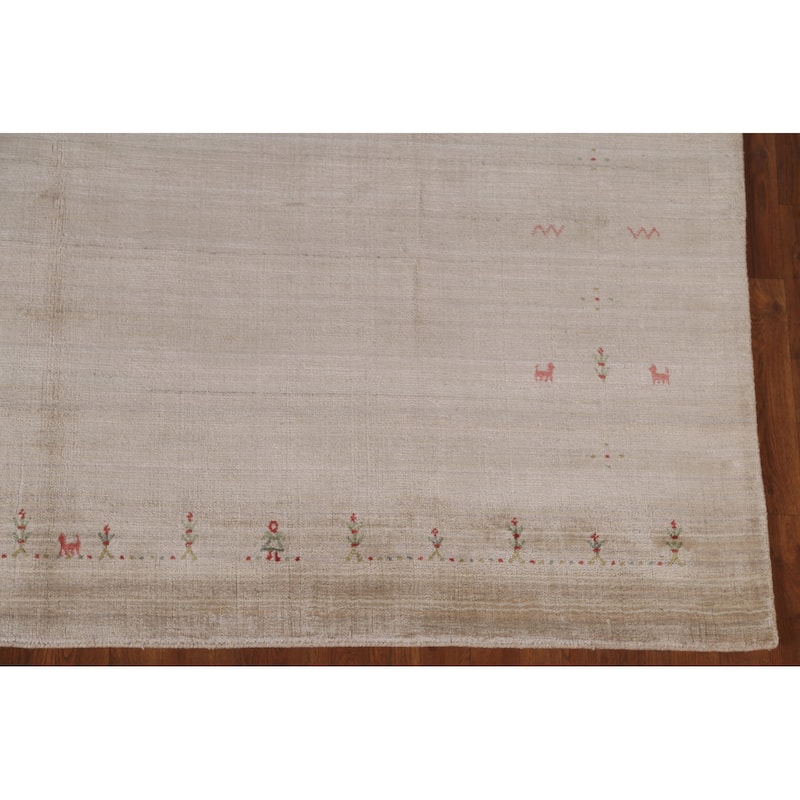 Tribal Gabbeh Oriental Area Rug Hand-Knotted Wool Carpet - 8'1" x 9'9"