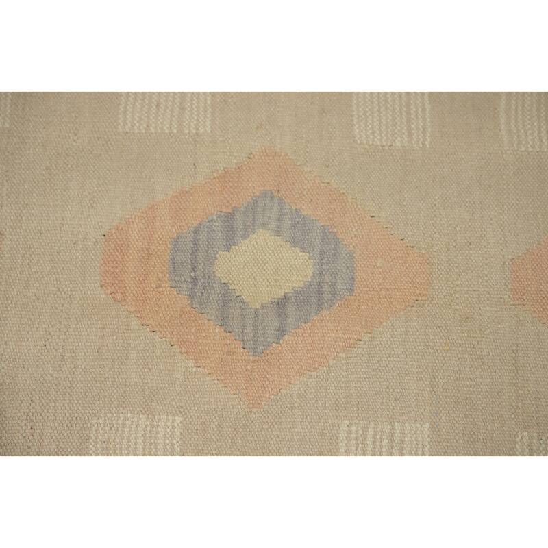 Hand Woven Oriental 100% Wool Carpet Southwestern Tribal Beige & Ivories Kilim Area Rug - 5' 11'' X 4' 0''