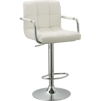 Contemporary Adjustable Swivel Arm Bar Stool with Cushion,white