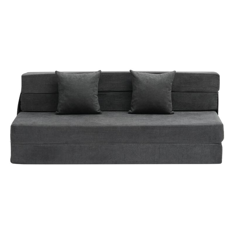 Foam Folding Sofa Bed with Ergonomic Support and Throw Pillows - 81.1” L x 60.83” W x 5.91” H