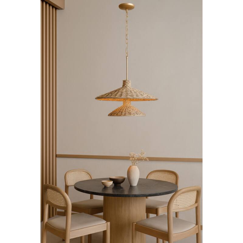 Varaluz Hilton Head 9-Light 2-Tier Pendant - French Gold/Natural Seagrass