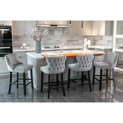 Tufting Wing-Back Barstools Set of 4, Armless Velvet Bar Chairs