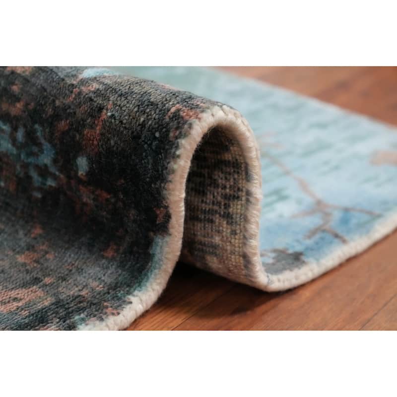 Hand Knotted Oriental Viscose Silk Carpet Modern Abstract Multi-Colored Abstract Area Rug - 4' 0'' X 2' 0''