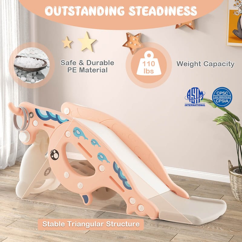 Gymax 4-in-1 Kids Slide Rocking Toy Slide Rocking Horse w/Basketball
