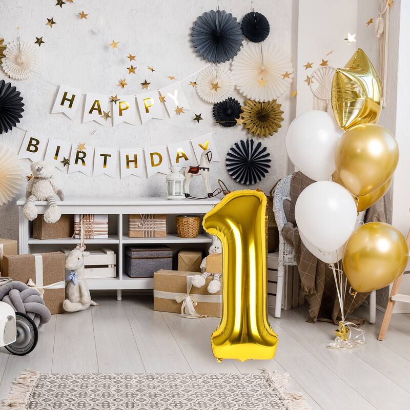 1st Birthday Decorations, 40 Inch Gold Number 1 Balloon for One Year Old Decor - Gold Tone