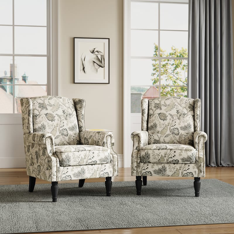 Upholstered Nailhead Trim Armchair Wingback Accent Chairs Set of 2