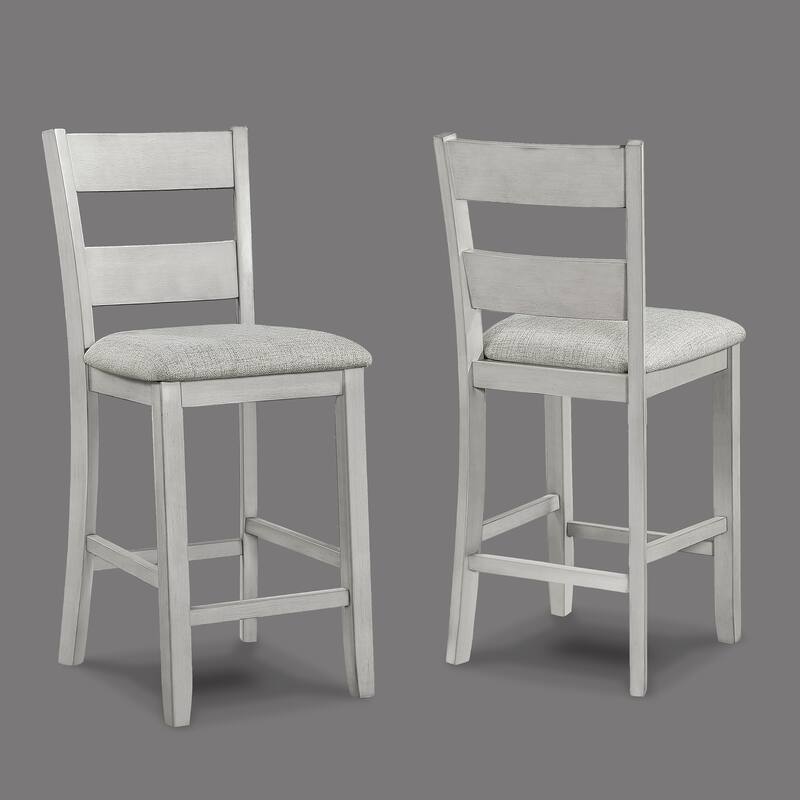 Rustic Farmhouse 5-Pc Counter Height Dining Set Square Table Wood Top Bottom Display Shelf Linen Look Fabric Upholstery